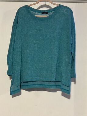 Nally & Millie Teal Open-Knit Top